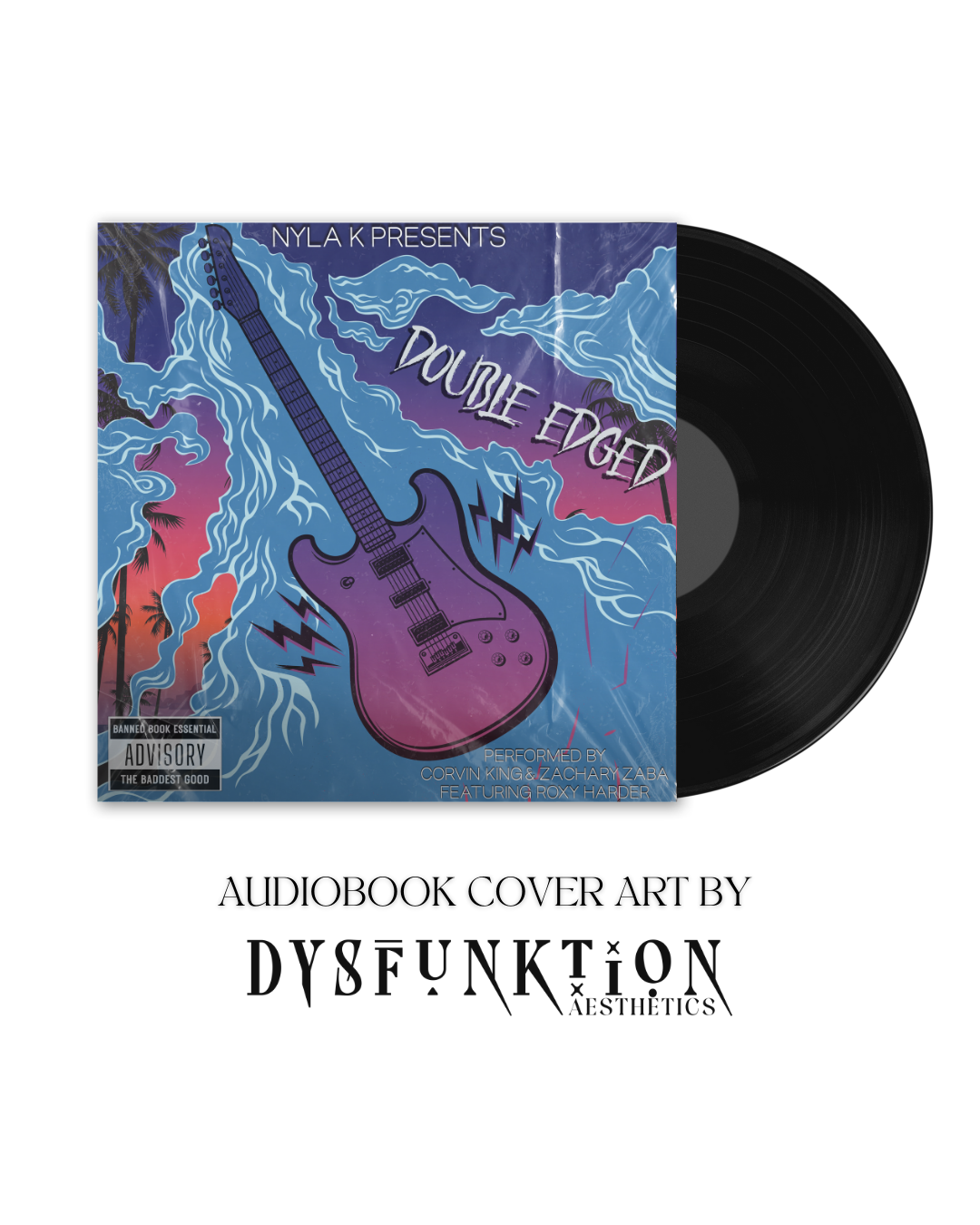 Custom audiobook cover design for indie author taboo banned book romance - Double edged by Nyla k 